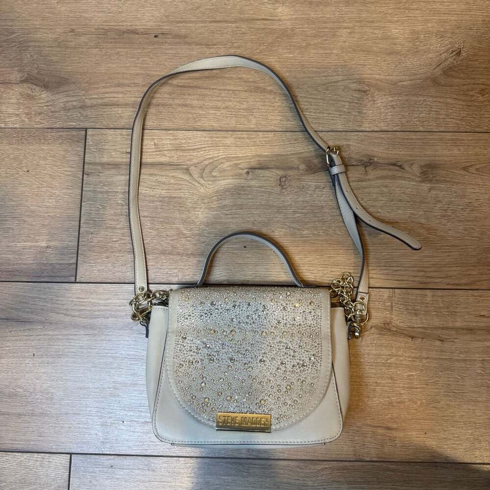 Steve Madden Rhinestone Embellished Crossbody Bag Beige